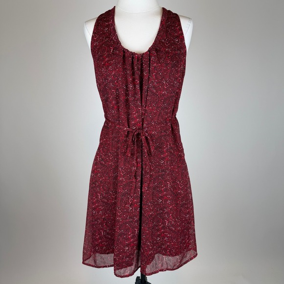 Converse Dresses & Skirts - Converse One Star Maroon Paisley Tie Belt Sleeveless Mini Dress Womens XS Boho